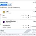 Bonus ticket: LSU Moneyline, James Madison Moneyline, lost