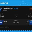 Owner ticket: LA Rams -2.5 Spread, lost