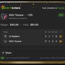 Bonus ticket: HOU Texans Moneyline 1st Quarter -125, won