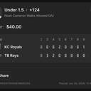 Bonus ticket: Noah Cameron Under 1.5 Walks Allowed, lost