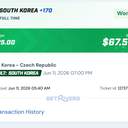 Bonus ticket: South Korea Full Time Result (Moneyline) +170, won