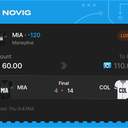 Owner ticket: MIA -120 Moneyline, lost