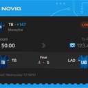 Owner ticket: TB Moneyline +147, lost
