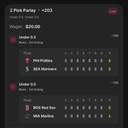Bonus ticket: 2 Pick Parlay: Under 0.5 Runs 1st Inning (PHI vs SEA), Under 0.5 Runs 1st Inning (BOS vs MIA), lost