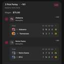 Bonus ticket: 2 Pick Parlay: Alabama ML + Notre Dame ML, lost