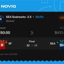 Whale ticket: SEA Seahawks -2.5 Spread, lost