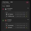Bonus ticket: 2-leg parlay: NY Yankees ML, SF Giants ML, lost
