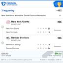 Bonus ticket: 2-leg parlay: New York Giants ML (-156), Denver Broncos ML (-186), won