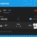 Owner ticket: PIT Moneyline -133, lost