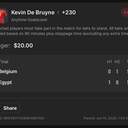 Bonus ticket: Kevin De Bruyne Anytime Goalscorer, lost