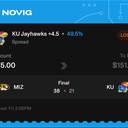 Owner ticket: KU Jayhawks +4.5 (Spread), lost
