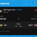 Whale ticket: MIZ Tigers +6.5 (Spread), lost