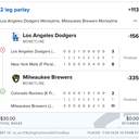Bonus ticket: 2-leg parlay: Los Angeles Dodgers Moneyline (-156), Milwaukee Brewers Moneyline (-335), lost