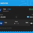 VIP ticket: TEX Moneyline +120, won