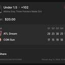 Bonus ticket: Allisha Gray Under 1.5 Three Pointers Made, lost
