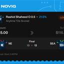 Bonus ticket: Rashid Shaheed Over 0.5 Anytime TDs Scored, lost
