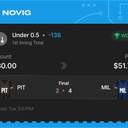 Bonus ticket: Under 0.5 1st Inning Total, won