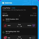 Bonus ticket: 2 Leg Parlay: WASH Huskies -20.5 (Spread), ND Fighting Irish -13.5 (Spread), lost