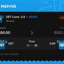 Owner ticket: DET Lions -2.5 Spread, lost