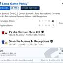 Bonus ticket: SGP: Deebo Samuel Over 2.5 Total Receptions + Davante Adams 4+ Receptions (Alt Receptions), lost