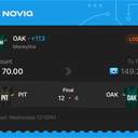VIP ticket: OAK Moneyline +113, lost