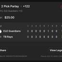 Bonus ticket: Under 7.5 (Total Alternate) + CLE Guardians +1.5 (Run Line), lost