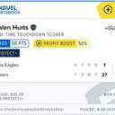Bonus ticket: Jalen Hurts Any Time Touchdown Scorer, won
