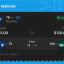 Owner ticket: TB Moneyline -167, won