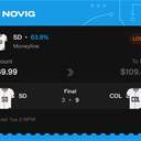 Owner ticket: SD Moneyline, lost
