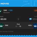 VIP ticket: OAK Moneyline +108, lost