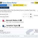 Bonus ticket: Kenneth Walker III Any Time Touchdown Scorer + Jonathan Taylor Any Time Touchdown Scorer (Same Game Parlay), lost