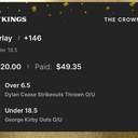 Bonus ticket: 2 Pick Parlay: Dylan Cease Over 6.5 Strikeouts Thrown, George Kirby Under 18.5 Outs, won