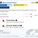 Bonus ticket: Same Game Parlay: Travis Kelce Any Time Touchdown Scorer + Kenneth Walker III Any Time Touchdown Scorer, lost