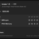 Bonus ticket: Jovana Nogic Under 1.5 Three Pointers Made -111, lost