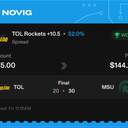 Owner ticket: TOL Rockets +10.5 Spread, won