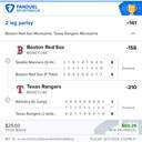 Bonus ticket: 2-leg parlay: Boston Red Sox ML (-158), Texas Rangers ML (-210), won