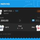 Whale ticket: NYY +1.5 (Spread), lost