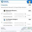 Bonus ticket: 2-leg parlay: Milwaukee Brewers ML, Los Angeles Dodgers ML, won