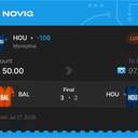 Owner ticket: HOU Moneyline -106, lost