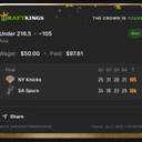 VIP ticket: Under 216.5 Total, won