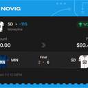 VIP ticket: SD Moneyline -115, won